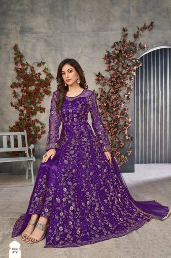Exquisite Purple Cording Heavy Sequins Net Pant-Style Gown
