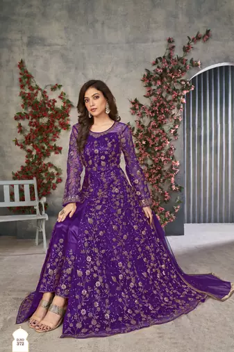 Exquisite Purple Cording Heavy Sequins Net Pant-Style Gown