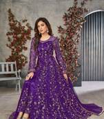 Exquisite Purple Cording Heavy Sequins Net Pant-Style Gown