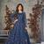 BLUE CORDING HEAVY SEQUINS NET SEMI STICHED GOWN