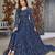 BLUE CORDING HEAVY SEQUINS NET SEMI STICHED GOWN