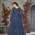 BLUE CORDING HEAVY SEQUINS NET SEMI STICHED GOWN