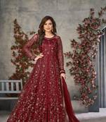 Red Cording Heavy Sequins Net Semi-Stitched Gown Suite