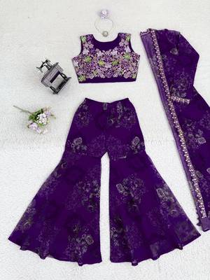 Purple tibby silk shrug sharara set with embroidered blouse 2