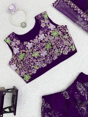 Purple tibby silk shrug sharara set with embroidered blouse 3