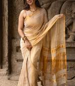 Ivory colour tissue linen cotton saree with running blouse