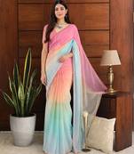 Pink colour ready to wear georgette saree with lace border