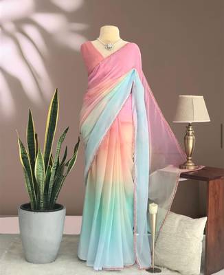 Pink colour ready to wear georgette saree with lace border 2