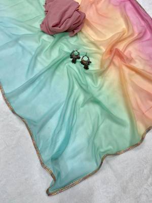 Pink colour ready to wear georgette saree with lace border 3