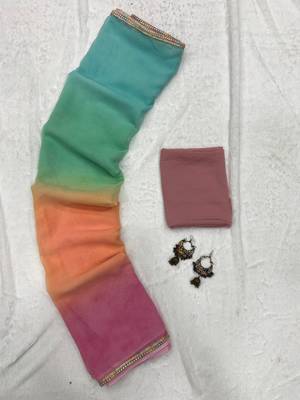 Pink colour ready to wear georgette saree with lace border 4