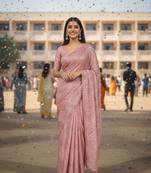 Pink colour imported sequins saree with mulberry silk blouse