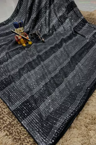 Black colour premium sequins work saree with bangalore silk blouse