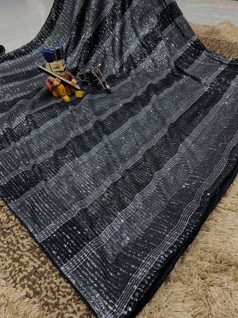 Black colour premium sequins work saree with bangalore silk blouse