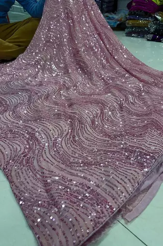 Pink colour imported sequins saree with mulberry silk blouse