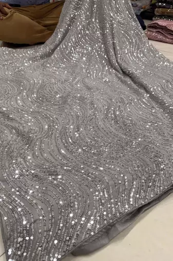 Grey colour imported sequins saree with mulberry silk blouse