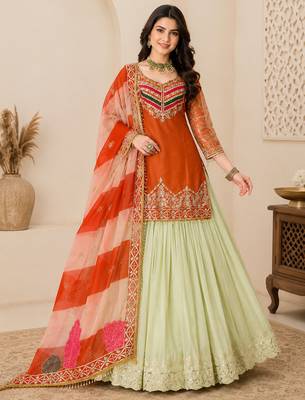 ORANGE COLOUR Fandy Silk Embroidered Lehenga Set 1