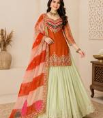 ORANGE COLOUR Fandy Silk Embroidered Lehenga Set