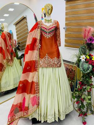ORANGE COLOUR Fandy Silk Embroidered Lehenga Set 2