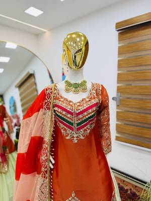 ORANGE COLOUR Fandy Silk Embroidered Lehenga Set 3