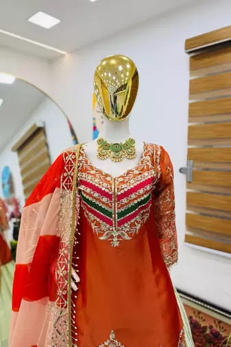 ORANGE COLOUR Fandy Silk Embroidered Lehenga Set