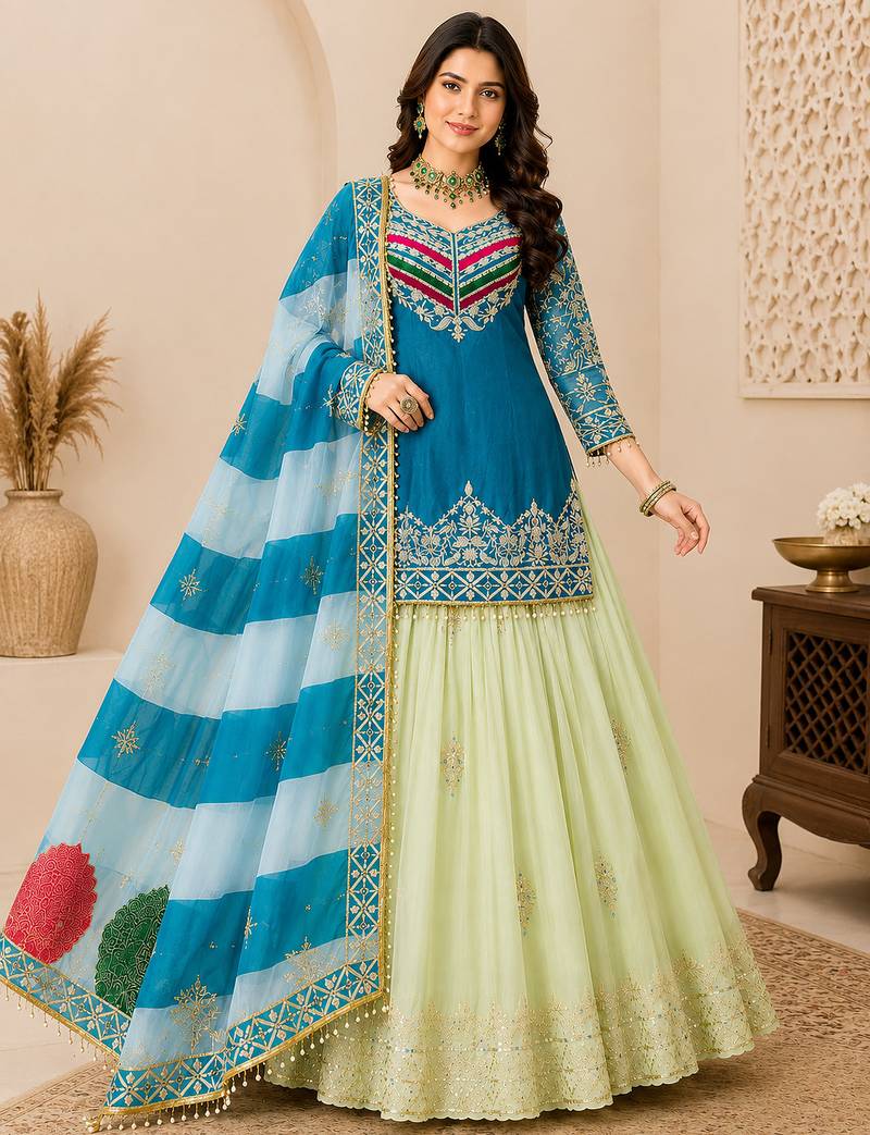 BLUE COLOUR Fandy Silk Embroidered Lehenga Set
