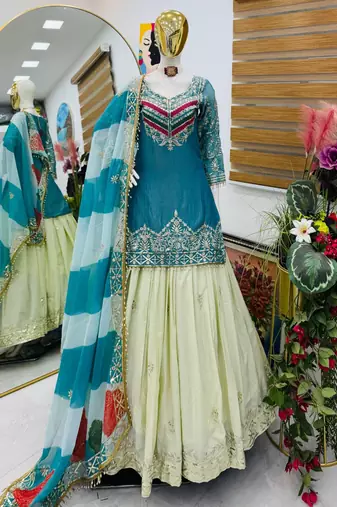 BLUE COLOUR Fandy Silk Embroidered Lehenga Set