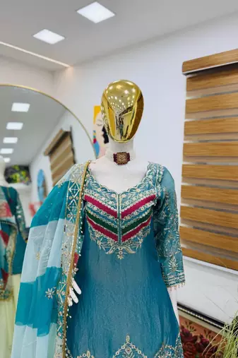 BLUE COLOUR Fandy Silk Embroidered Lehenga Set