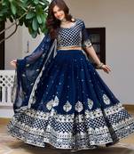 navy blue colour Heavy Fox Georgette Embroidered Lehenga Choli Set