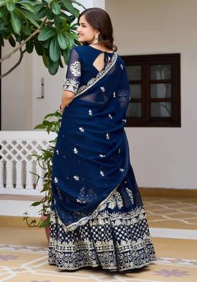 navy blue colour Heavy Fox Georgette Embroidered Lehenga Choli Set 2