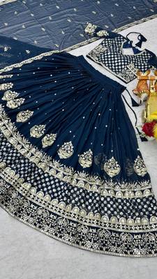 navy blue colour Heavy Fox Georgette Embroidered Lehenga Choli Set 3