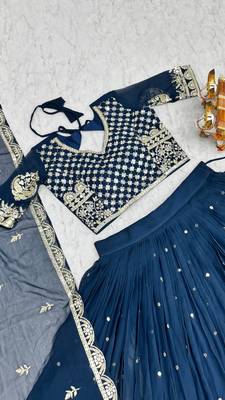 navy blue colour Heavy Fox Georgette Embroidered Lehenga Choli Set 4