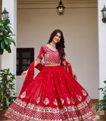 red colour Heavy Fox Georgette Embroidered Lehenga Choli Set