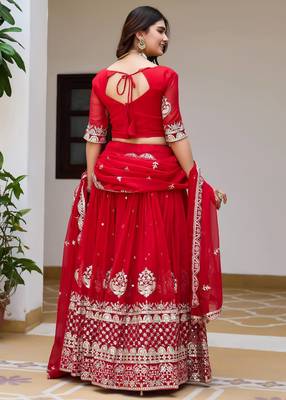 red colour Heavy Fox Georgette Embroidered Lehenga Choli Set 2