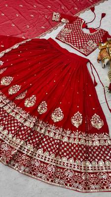 red colour Heavy Fox Georgette Embroidered Lehenga Choli Set 3