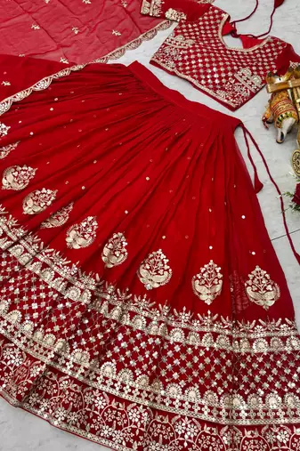 red colour Heavy Fox Georgette Embroidered Lehenga Choli Set