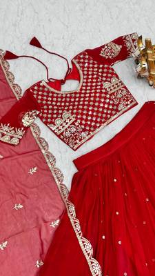 red colour Heavy Fox Georgette Embroidered Lehenga Choli Set 4