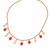 Gold-toned chain necklace with coral and pearl charm dangles, women's fashion jewellery