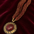 Multi-strand beaded pendant necklace, red and gold, round cabochon pendant, boho ethnic style
