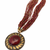 Multi-strand beaded pendant necklace, red and gold, round cabochon pendant, boho ethnic style