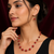 Red beaded necklace and earring jewellery set, silver-tone chain, drop earrings