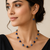 Sodalite beaded necklace and earring set, blue, faceted stone beads with gold-tone accents