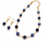Sodalite beaded necklace and earring set, blue, faceted stone beads with gold-tone accents