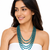 Teal blue multi-layer glass beaded necklace, 5-strand oval beads with pearl accents, statement jewellery