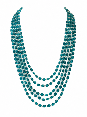 Teal blue multi-layer glass beaded necklace, 5-strand oval beads with pearl accents, statement jewellery 3