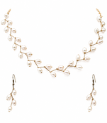 White freshwater pearl necklace and earring set, gold wire branch design, bridal jewellery