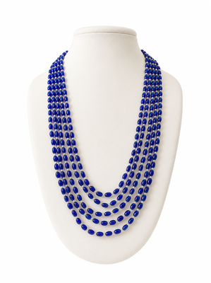 Blue oval beaded multi-layer necklace, 5 strand cascading design with silver spacers 1