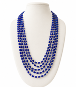 Blue oval beaded multi-layer necklace, 5 strand cascading design with silver spacers