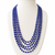 Blue oval beaded multi-layer necklace, 5 strand cascading design with silver spacers