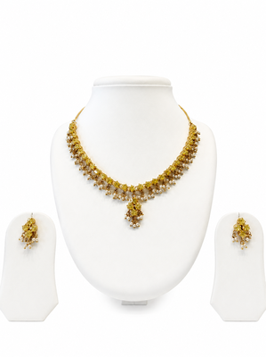 Gold-toned floral necklace and earrings set with pearl drops, traditional indian jewellery 3