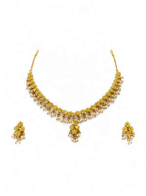 Gold-toned floral necklace and earrings set with pearl drops, traditional indian jewellery 1